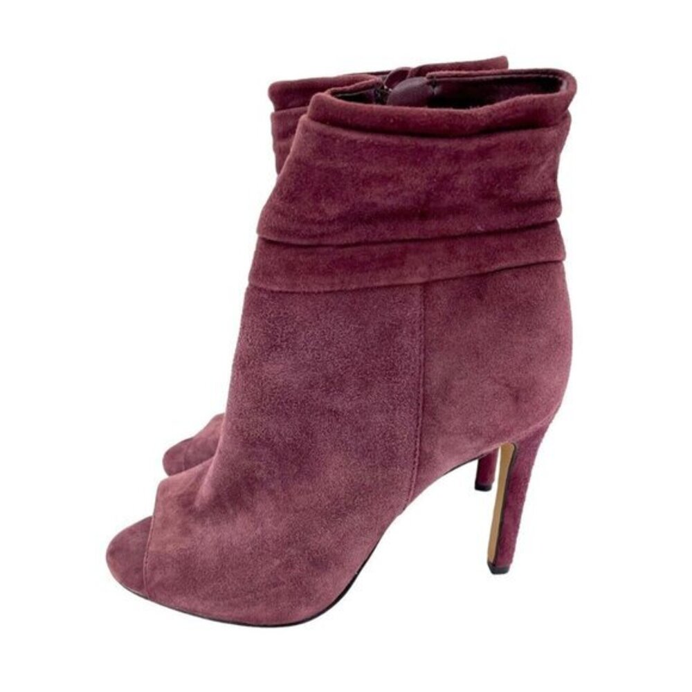 Vince Camuto Keyna Suede Leather Open Toe Short Boots Burgundy Sz 6.5